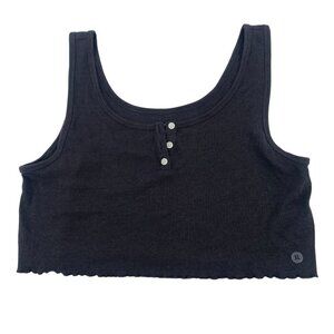 AMERICAN EAGLE Size XL Gray Ribbed Button Henley Cropped Tank Top NWT